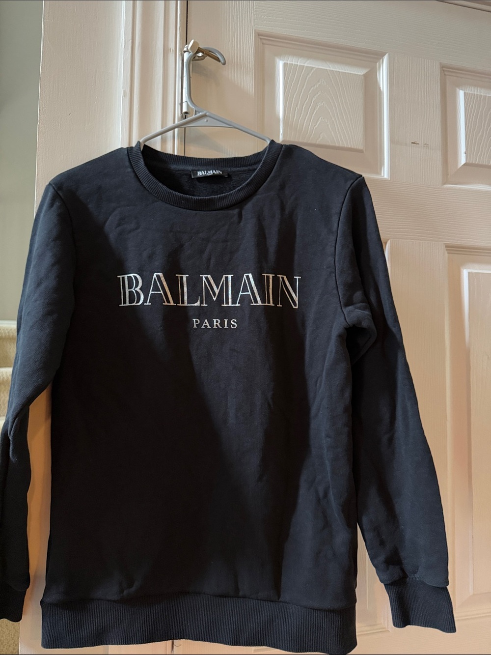 Balmain Black Sweatshirt with White metallic Logo